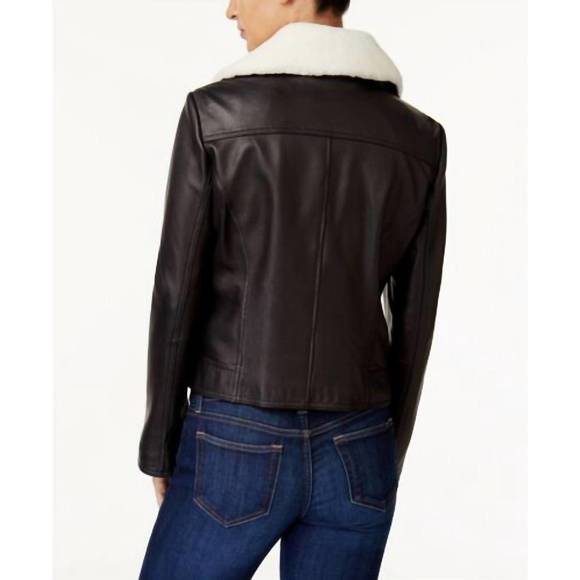 NEW MICHAEL KORS shearling collar leather jacket in black - Picture 2 of 3